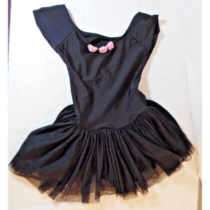 Ballerina Leotard Costume Girls Large Black‎ pink flowers EUC